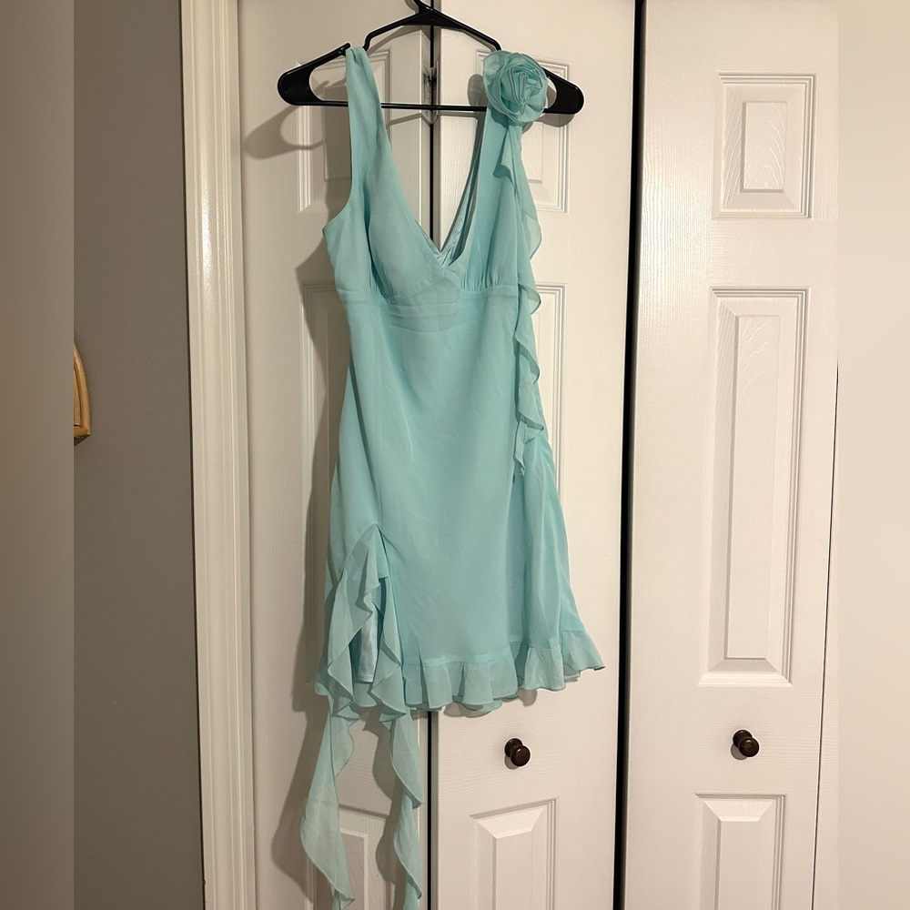 White Fox Boutique Like That Mini Aqua Ruffle Dress - Picture 4 of 11